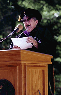 [Photo of Chancellor Greenwood speaking at convocation]