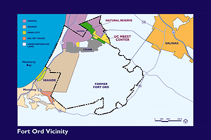 Color map of area north of Monterey, showing location of MBEST Center