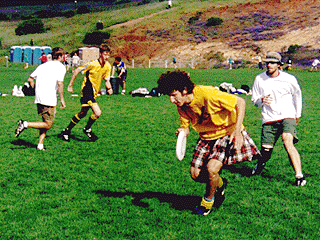 [Photo of University of Washington ultimate player in kilt]