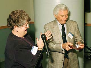 [Photo of Chancellor Greenwood and Jack Baskin]