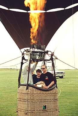 [Photo of Greenwood and David Kliger in balloon]