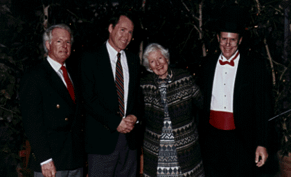 [Picture of Ruth, Charlie, and Mark Engel with University Librarian Allan Dyson]