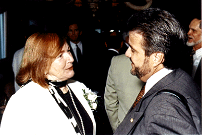 [Photo of Peggy Downes Baskin and President Caret of San Jose State University]