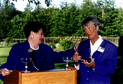[Photo of Chancellor Greenwood and Anne Neufeld Levin]