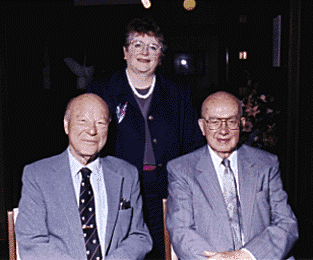 [Photo of Chancellor Greenwood, Clark Kerr and Dean McHenry]