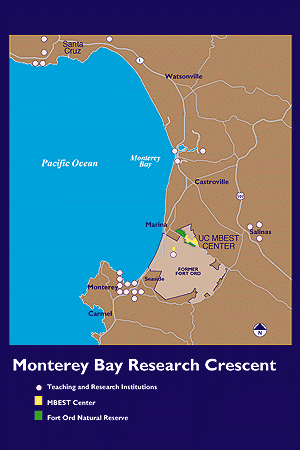 [Color map of Monterey Bay, showing location of MBEST Center]