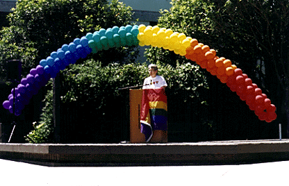 [Photo of Nancy Stoller at rally]