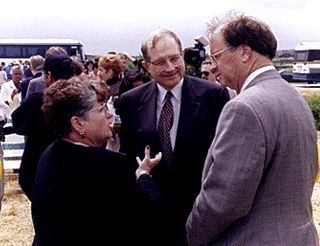 [Photo of Chancellor Greenwood, NSF Director Neal Lane, and Congressman Sam Farr]